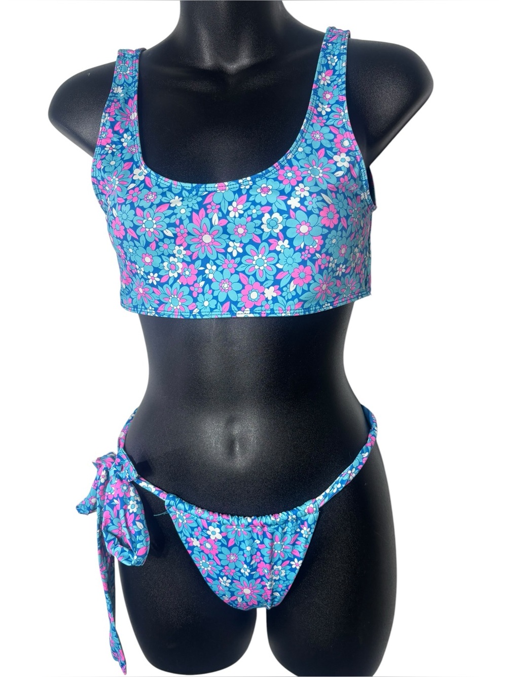 Frankie’s bikinis small/medium floral side tie vibrant dopamine bikini